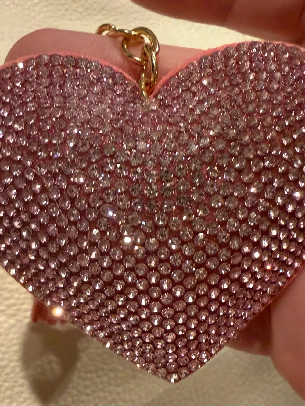 Sparkling Pink Heart Keychain Charm with Tassel